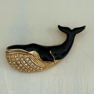 Swarovski Enamel Rhinestone Crystal Whale Brooch